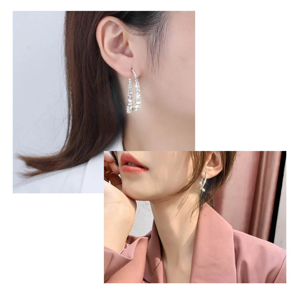 Boucles d'oreilles doré/ argenté en courbe croisée – Image 5