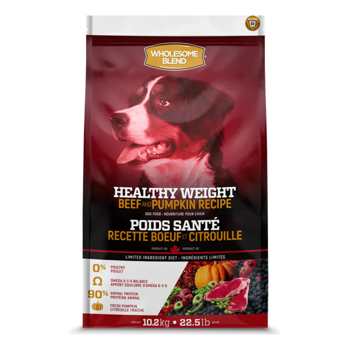 WholeSome Blend - Nourriture pour Chiens Adultes de Toutes Races Poids Santé au Bœuf & Citrouille Sans Grains